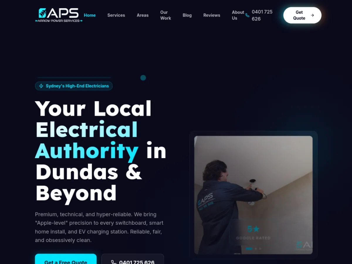 Arrow Power Services website built by Dynamo Wheel