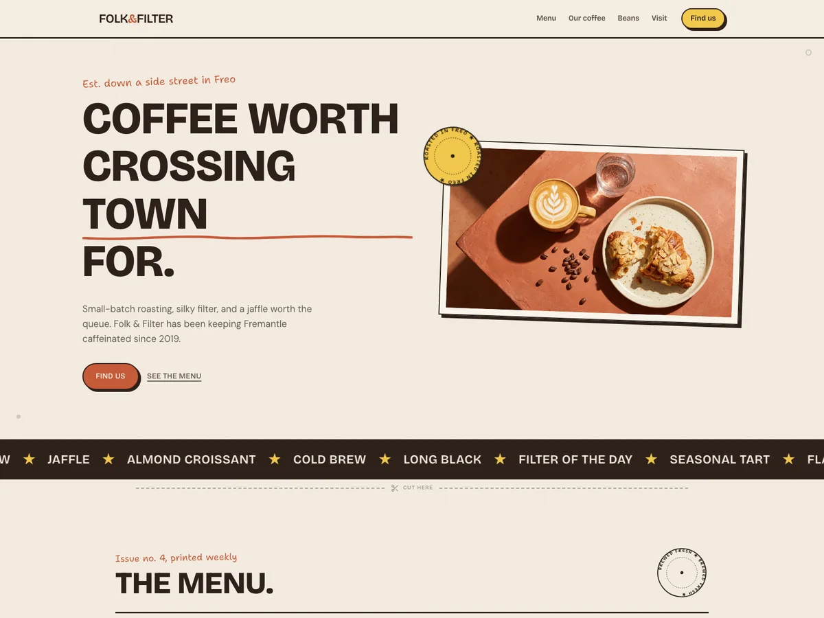 Cafe and roastery concept website design by Dynamo Wheel