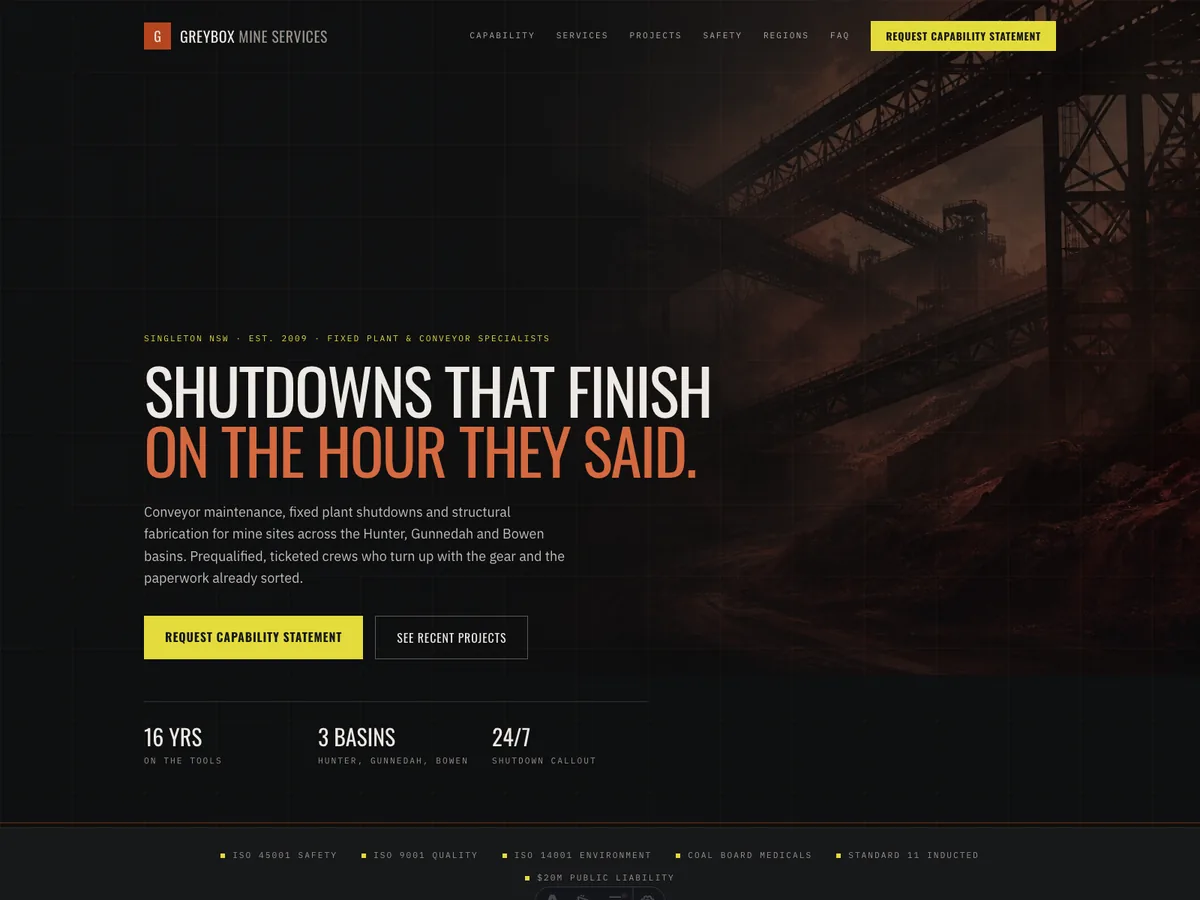 Mining services concept website design by Dynamo Wheel
