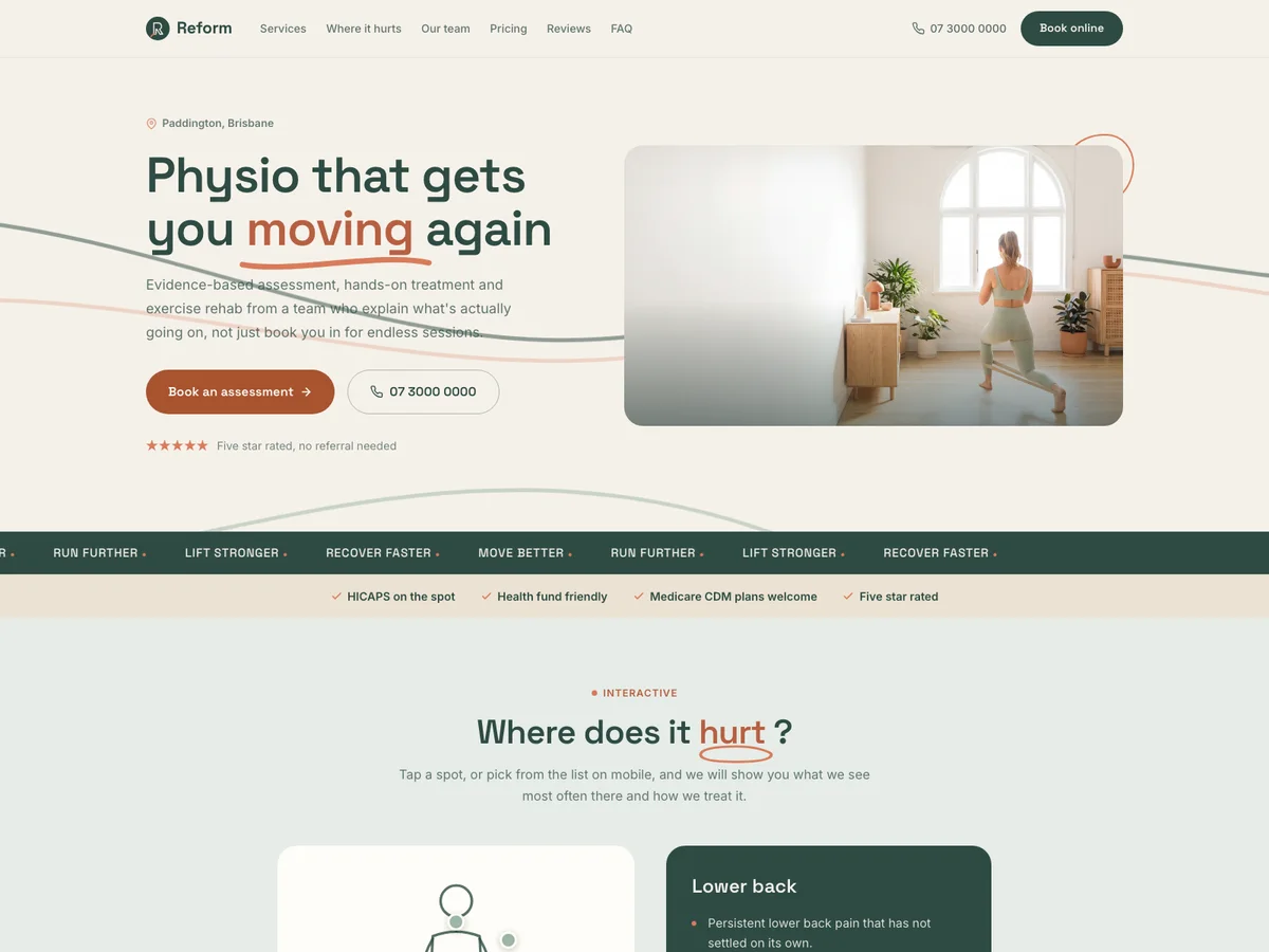 Physiotherapy concept website design by Dynamo Wheel