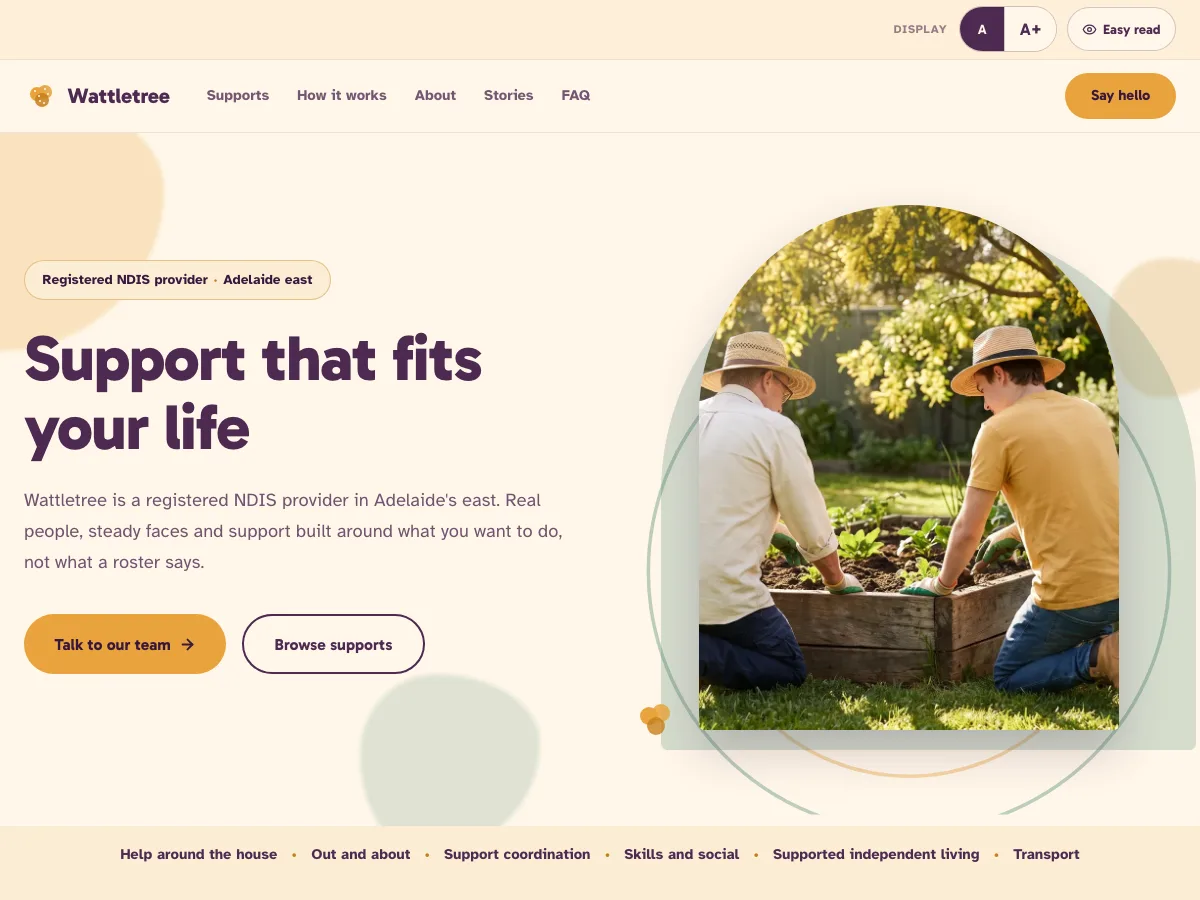 NDIS provider concept website design by Dynamo Wheel