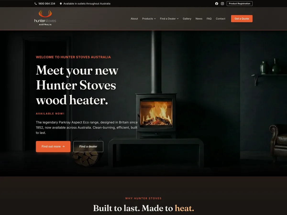 Hunter Stoves Australia website built by Dynamo Wheel