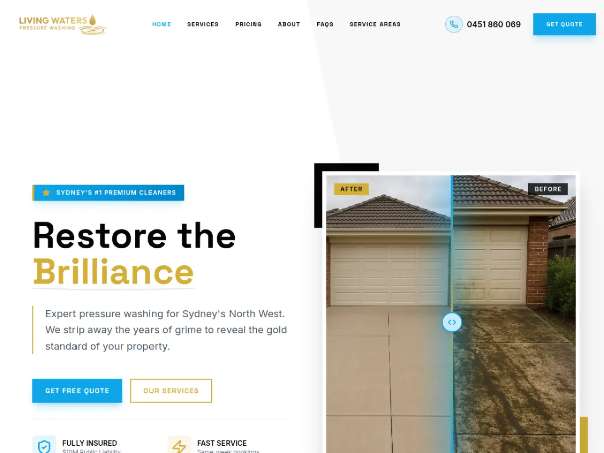 Living Waters Pressure Washing website built by Dynamo Wheel